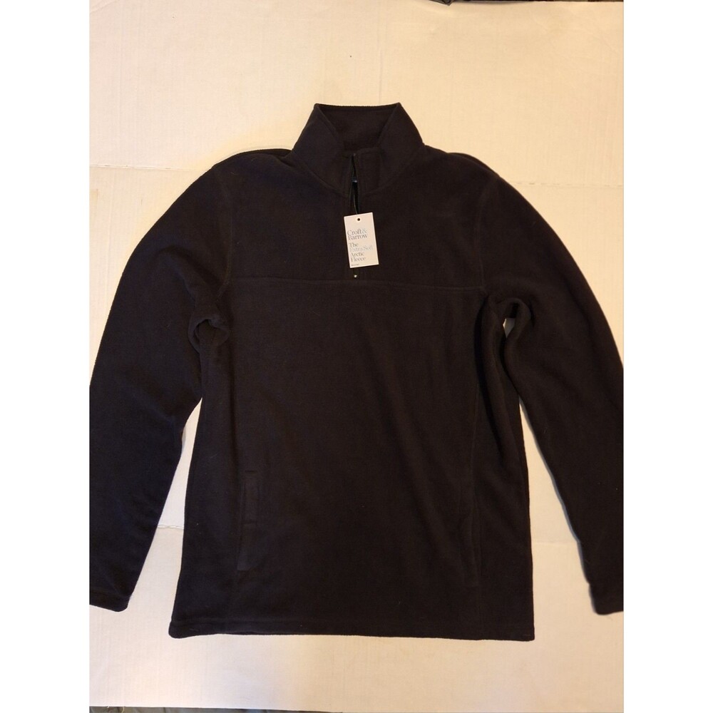 New Croft & Barrow Mens Med Tall Fleece  Black 1/4 Zip Pullover Soft Long Sleeve
